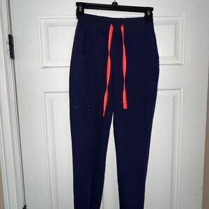 Figs Navy Joggers with Coral Drawstring